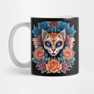 Sugar Skull Art featuring a mesmerizing Flower Skull Cat Mug